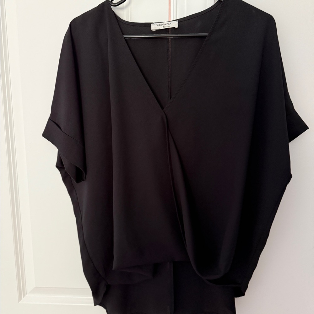 Zenana Outfitters Elegant Black Drape Blouse